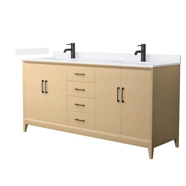 Janna 72 in. Double Freestanding White Oak Bath Vanity with White Quartz Top (Assembled)