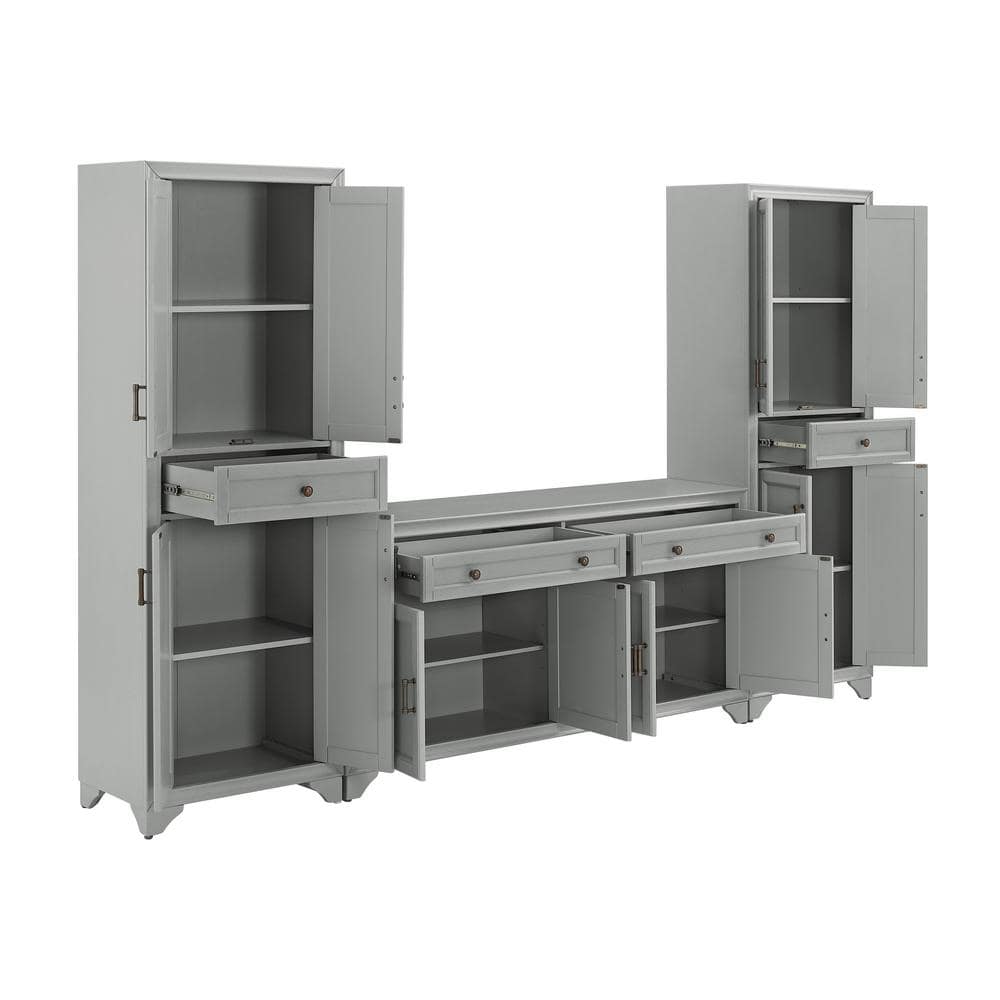 Tara Distressed Gray Modern Farmhouse Sideboard and Pantry Set