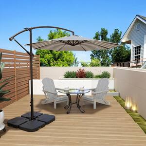 Bayshore Outdoor 10 ft. Hanging Offset Cantilever Patio Umbrella with Easy Crank Lift & Base Weights, Gray/White Stripe