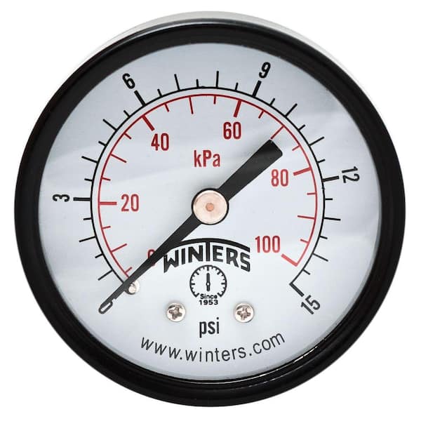 Winters Instruments PEM Series 2 in. Black Steel Case Brass Internals Pressure Gauge with 1/8 in. NPT CBM and Range of 0-15 psi/kPa