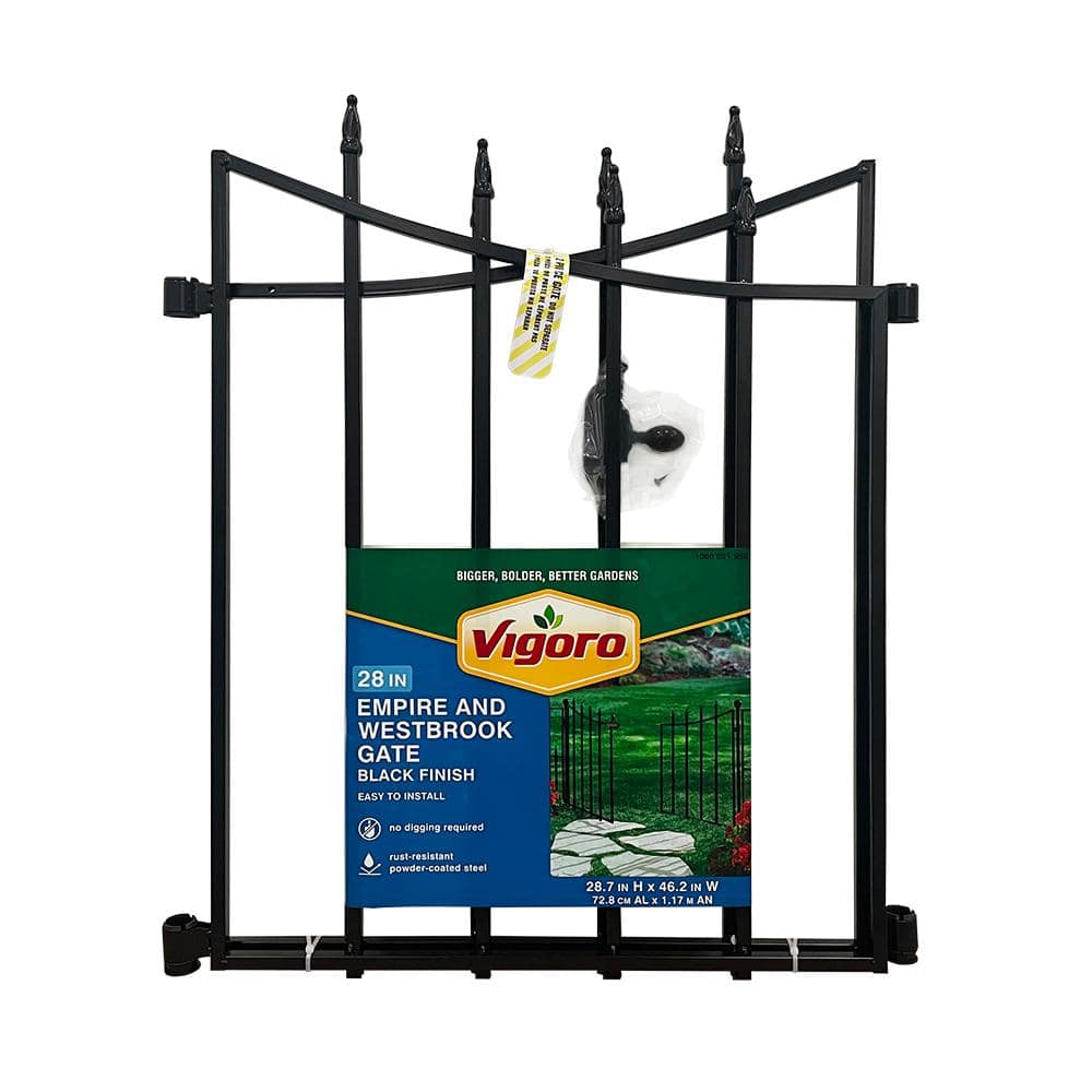 Vigoro Empire/Westbrook 28 in. Black Steel Decorative Garden Fence Gate