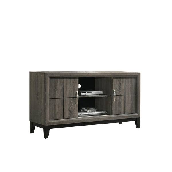 Benjara 55.1 in. Brown and Black Wood TV Stand Fits TVs up to 45 in. with 2 Drawer and 2 Open Compartments