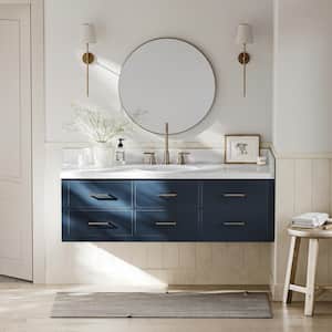 Hutton 60.25 in. W x 22 in. D x 19.6 in. H Single Sink Freestanding Bath Vanity in Midnight Blue with Carrara Quartz Top