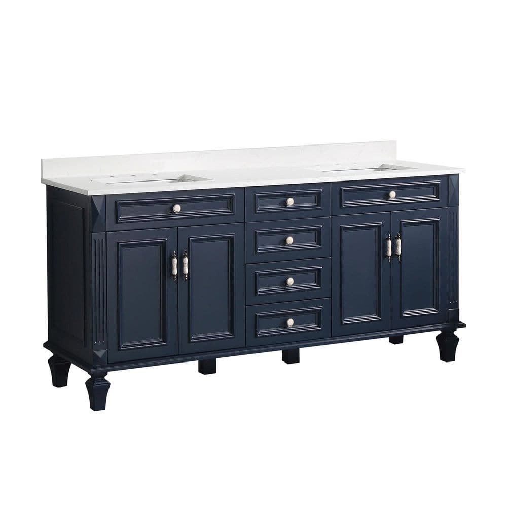 72 in. Double Sink Freestanding Solid Wood Bath Vanity in Navy Blue with White Quartz Top, Soft-Close, Full Assembled price history on PriceWatchPro
