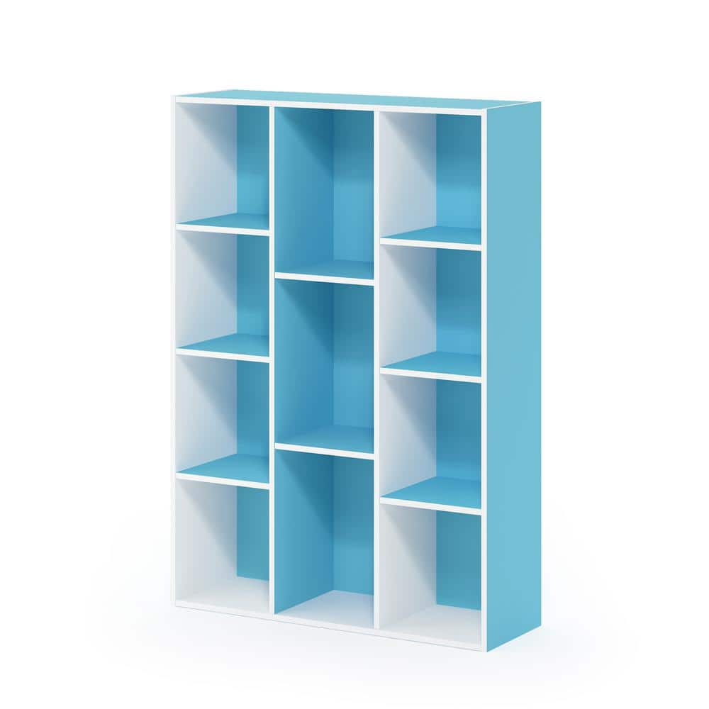 White and Light Blue 11-Cube Wood Bookcase