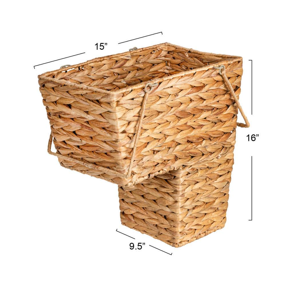 Natural Water Hyacinth Handwoven Wicker Stair Basket with Handles