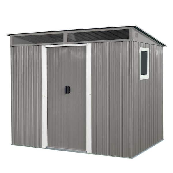 Storhaus 8 ft. W x 6 ft. D Outdoor Metal Storage Shed with Window and Transparent plate for Garden, Lawn Gray (48 sq. ft. )