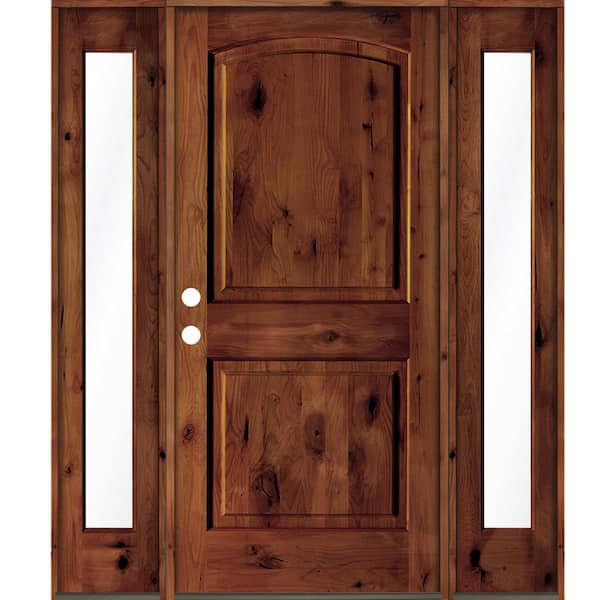 Krosswood Doors 64 in. x 80 in. Rustic Knotty Alder Arch Top Red Chestnut Stained Wood Right Hand Single Prehung Front Door