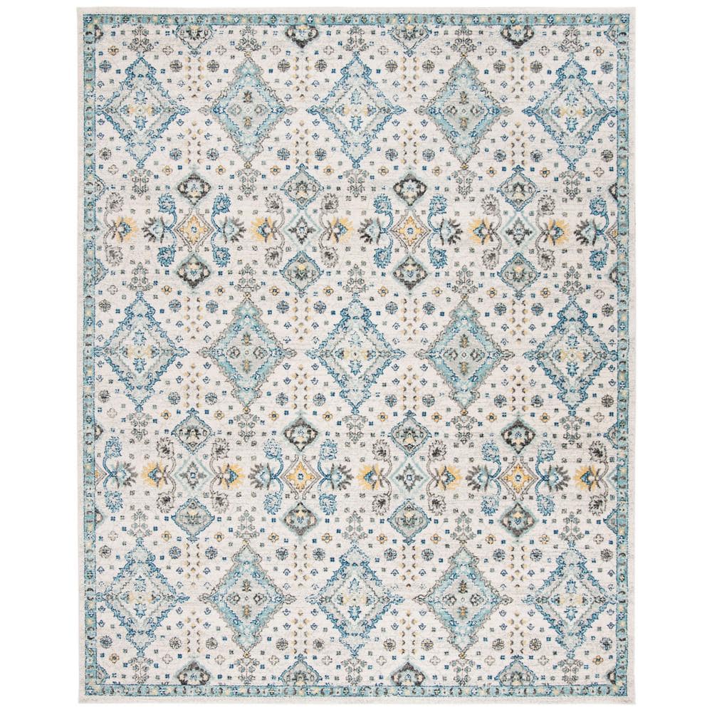 Ivory and Light Blue Floral Synthetic 9' x 12' Rectangular Area Rug