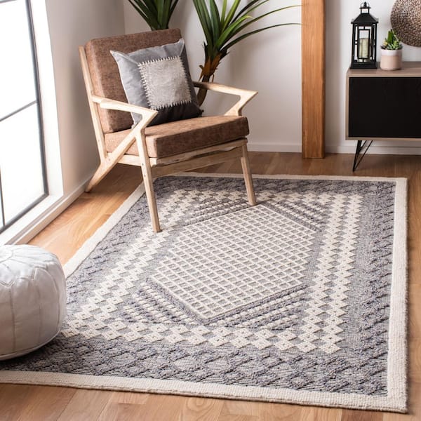Natura 3 ft. x 5 ft. Cream/Navy Border Diamond Area Rug