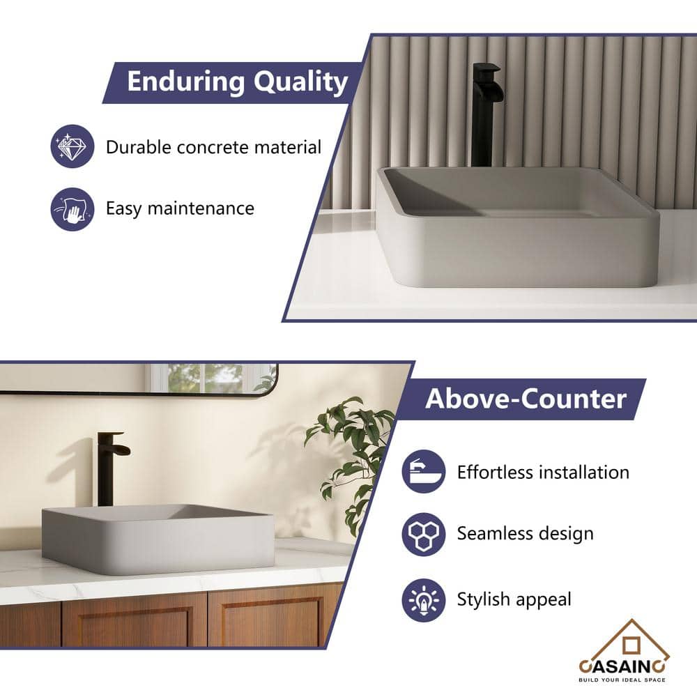 Cold Concrete Gray Ceramic Square Above-Counter Bathroom Sink