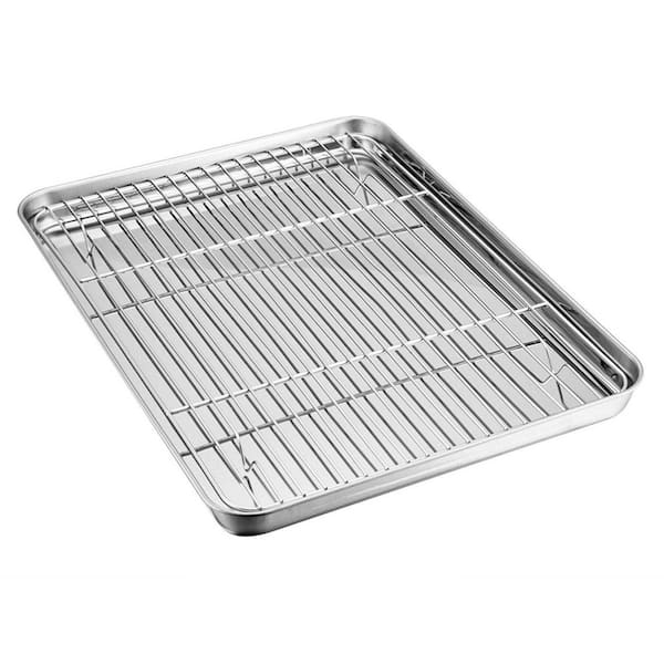 Stainless Steel Silver Baking Sheet with Cooling Rack Set, Non-Toxic & Healthy, Dishwasher Safe, 16 x 12 Inch