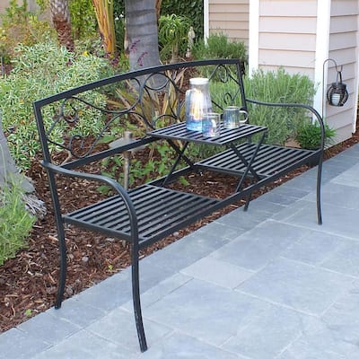 Metal Garden Bench with Retractable Table