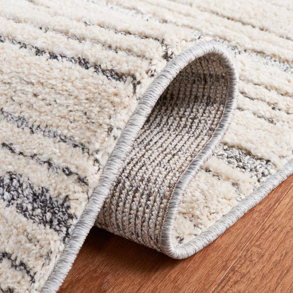 Ivory and Dark Grey Striped Shag 4' x 6' Rug