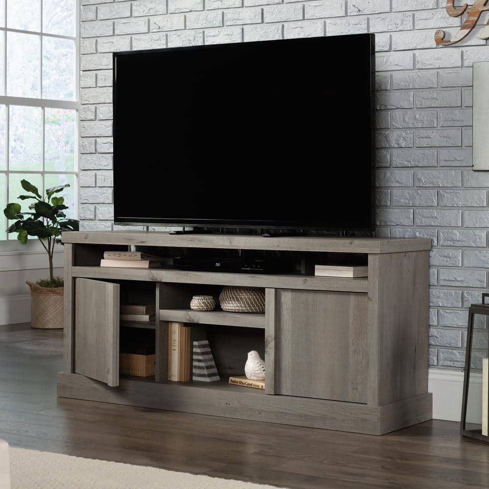 Mystic Oak TV Stand with Adjustable Shelves and Cabinet
