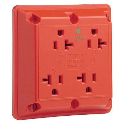 20 Amp Hospital Grade Extra Heavy Duty Grounding 4-in-1 Outlet, Red