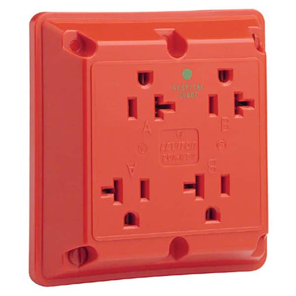 Leviton 20 Amp Hospital Grade Extra Heavy Duty Grounding 4-in-1 Outlet, Red