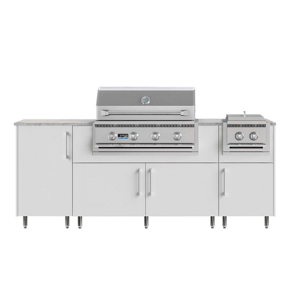 Golden Sky 86.5 in. W 4-Burner Propane Grill Island in Stainless Steel Miami Shell White with Side Burner and 2-ROT price history on PriceWatchPro