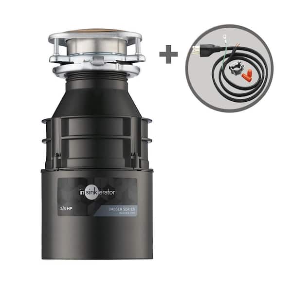 InSinkErator Badger 700, 3/4 HP Continuous Feed Kitchen Garbage Disposal with Power Cord Kit, Badger Series