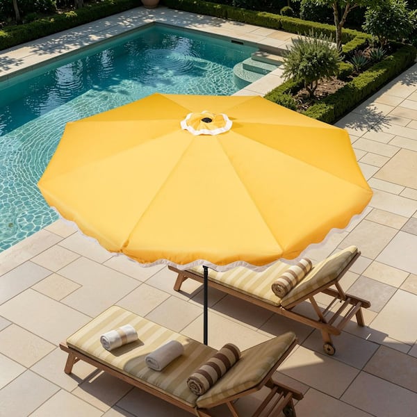 XIZZI Nimbus Cool 10 ft. Steel Market Crank and Auto-Tilt Patio Umbrella in Yellow XIZZI Nimbus Cool 10 ft. Steel Market Crank and Auto-Tilt Patio Umbrella in Yellow