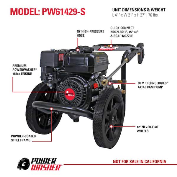 2900 PSI 2.4 GPM Cold Water Gas Pressure Washer with 159cc Engine