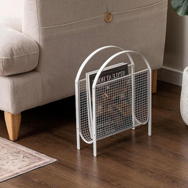 White 11.5 in. x 15 in. Metal Freestanding Magazine Rack