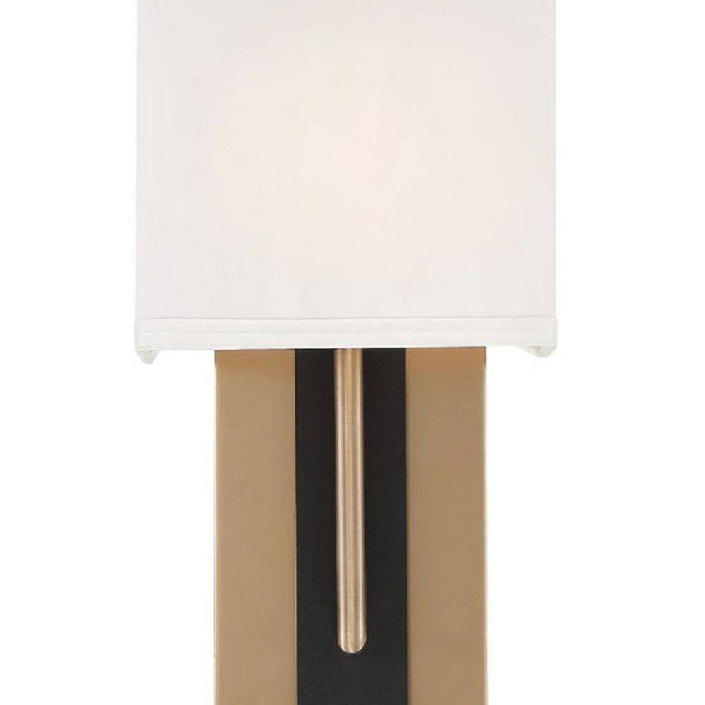 Vibrant Gold & Black Forged Dimmable Wall Sconce with White Silk Shade