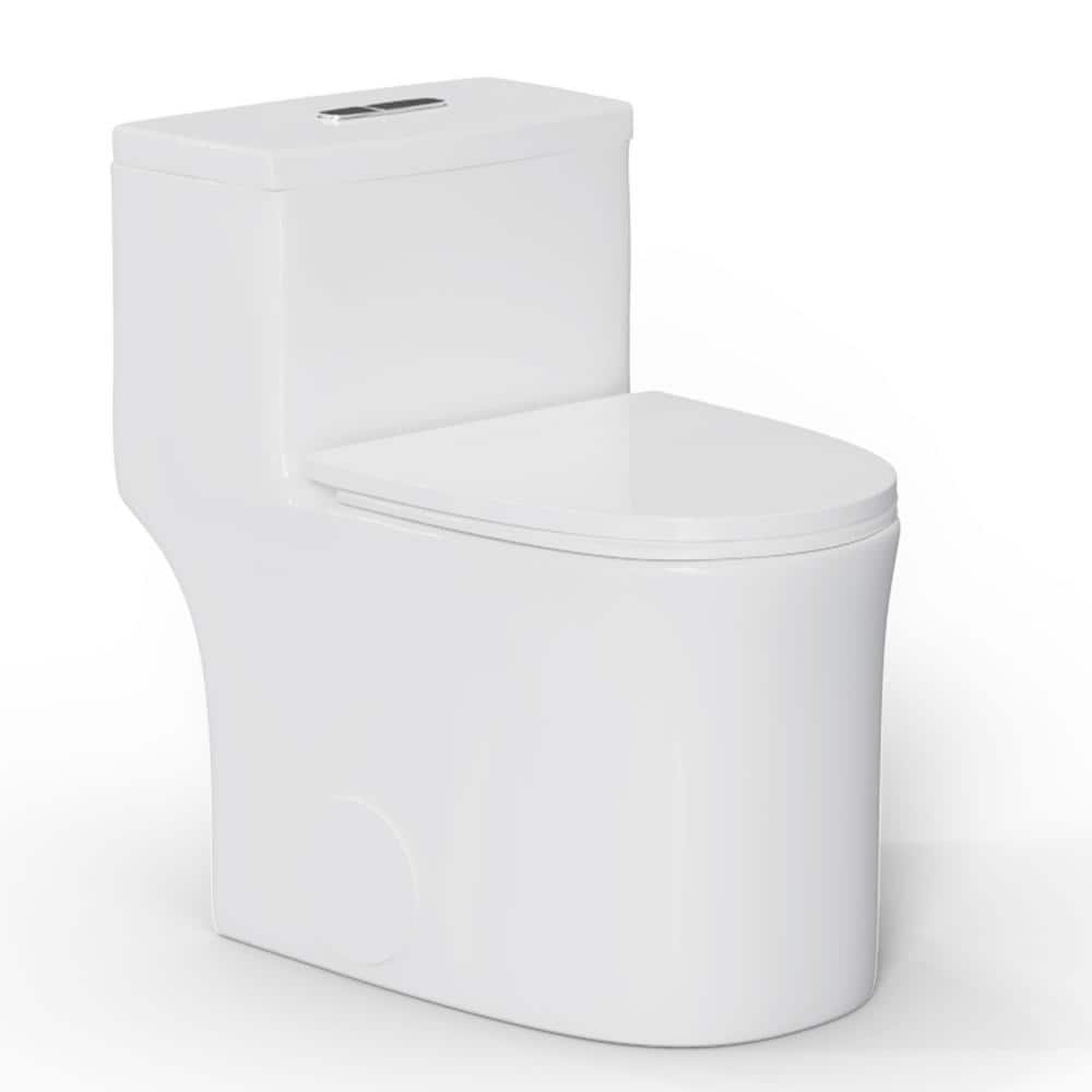 One-Piece 1.28 GPF Dual Flush Elongated Toilet in Glossy White (Seat Includ