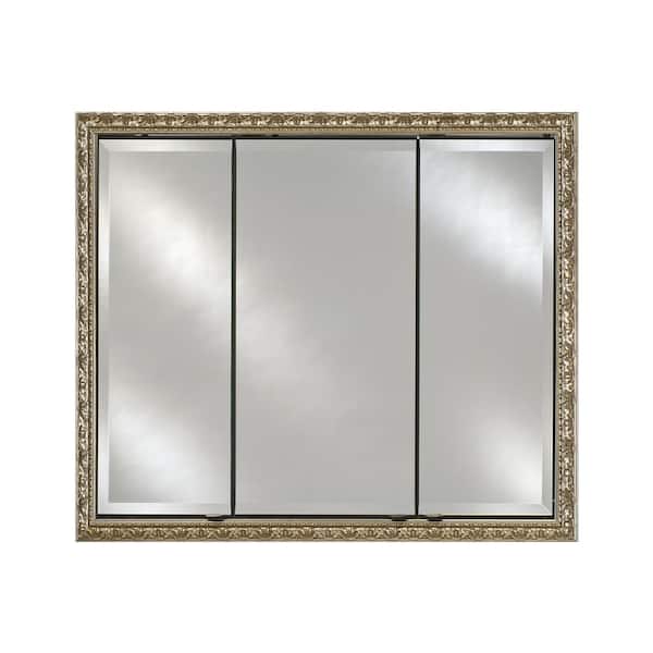 Afina Signature Triple Door 44 in. x 30 in. Recessed or Optional Surface Mount Medicine Cabinet in Valencia Silver