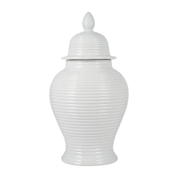 Liv & Skye 24 in. White Ceramic Ribbed Temple Jar