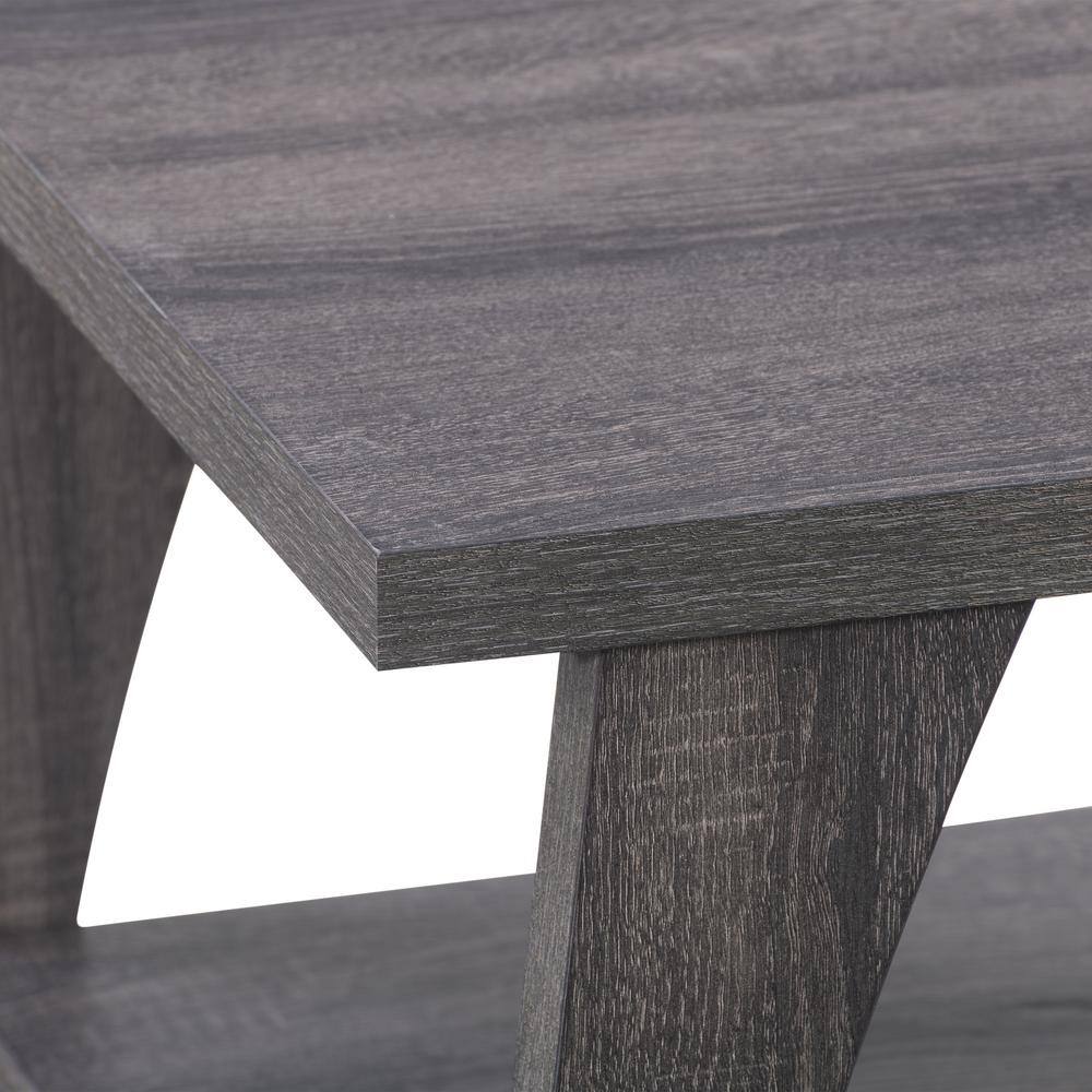 Dark Gray Square Wood Side Table with Lower Shelf