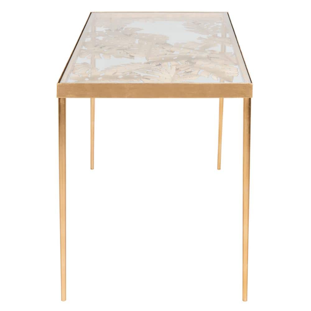 47'' Luxurious Gold Leaf Palm Leaf Glass Home Office Desk