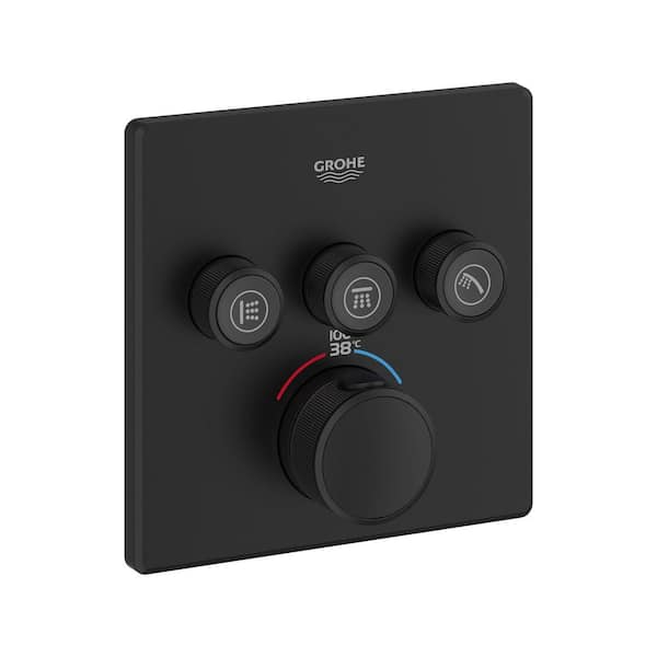 GROHE Grohtherm Smart Control Triple Function Square Thermostatic Trim with Control Module in Matte Black