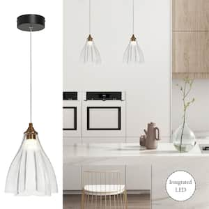 Juanshin 1-Light Matte Black and Plating Brass Integrated LED Mini Pendant Light with Clear Glass Shade