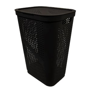 EVELYN LIVING 65 Litre Plastic Laundry Basket Hamper Storage Rattan Look with Lid & Insert Handles Brown 