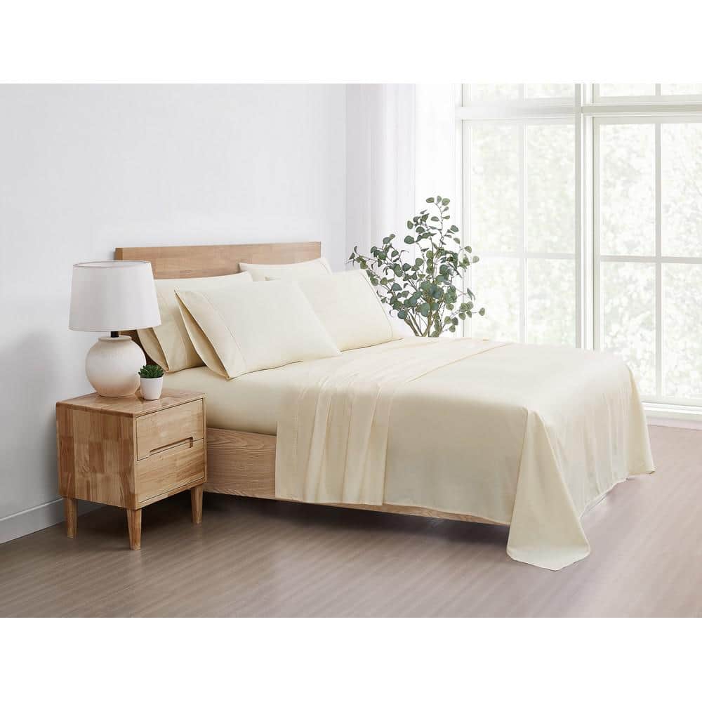 1200TC CVC Cotton Blend Cooling Cream 6-Piece Queen Sheet Set