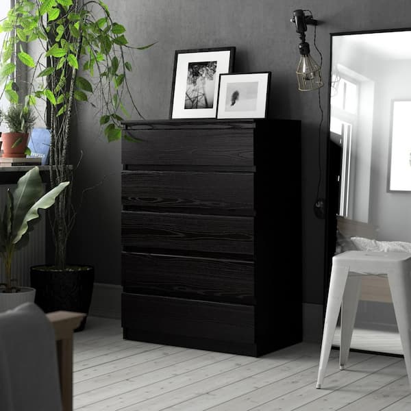 Black 5 Drawers 30.24 In. Chest of Drawers