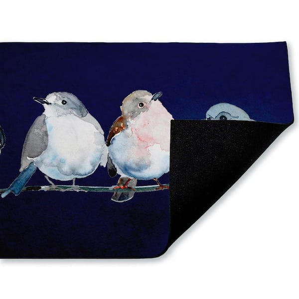 Perched 4-some of Birds Blue 18 in. x 30 in. Polyester Non-Slip Outdoor Door Mat