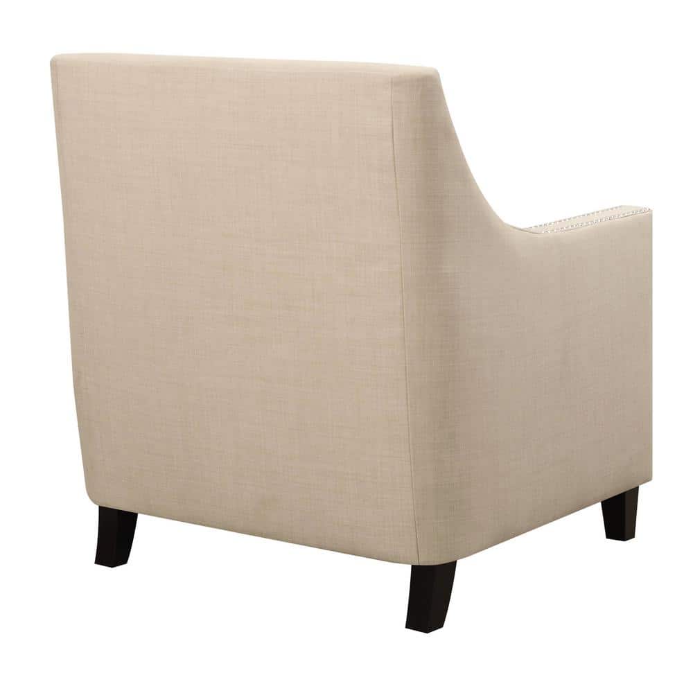 Transitional Emery Accent Chair in Cream with Metal Stud Trim