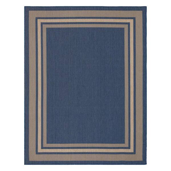 Ottomanson Jardin Collection Navy/Ivy Border Design Flat Weave 5 ft. 3