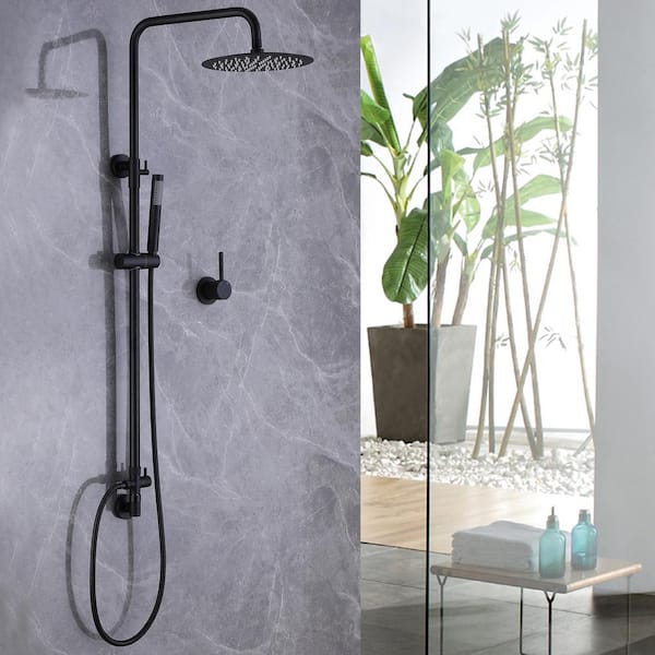 Tomfaucet 2-Spray Shower System with Hand Shower in Matte Black