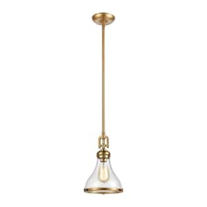 Redbud 1-Light Satin Brass Mini Pendant Light with Glass Shade