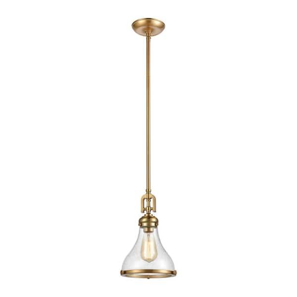 Titan Lighting Redbud 1-Light Satin Brass Mini Pendant Light with Glass Shade
