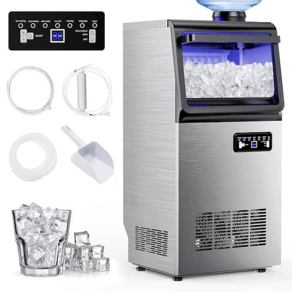 13.8 in. 90 lbs. Full Size Ice Cube Per Day Ice Maker Bottled or Tap Water Sources with Filter and Ice Scoop in Silver