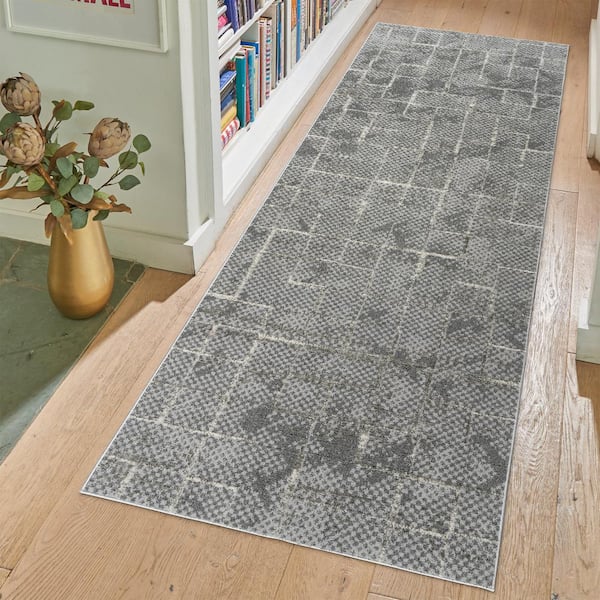 Trevi Zalo Dark Gray 2 ft. x 6 ft. Abstract High-Low Indoor Runner Rug