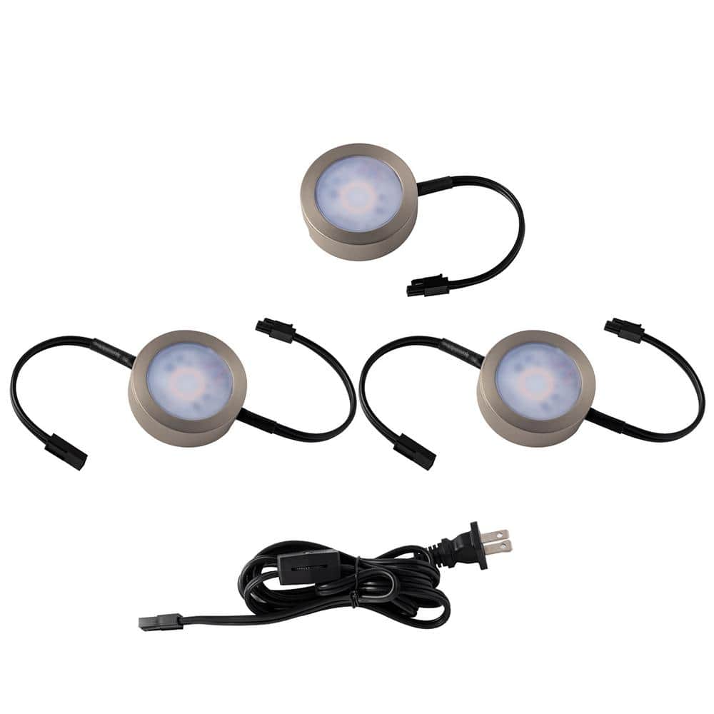 Brushed Nickel 3-Light LED Under Cabinet Puck Light