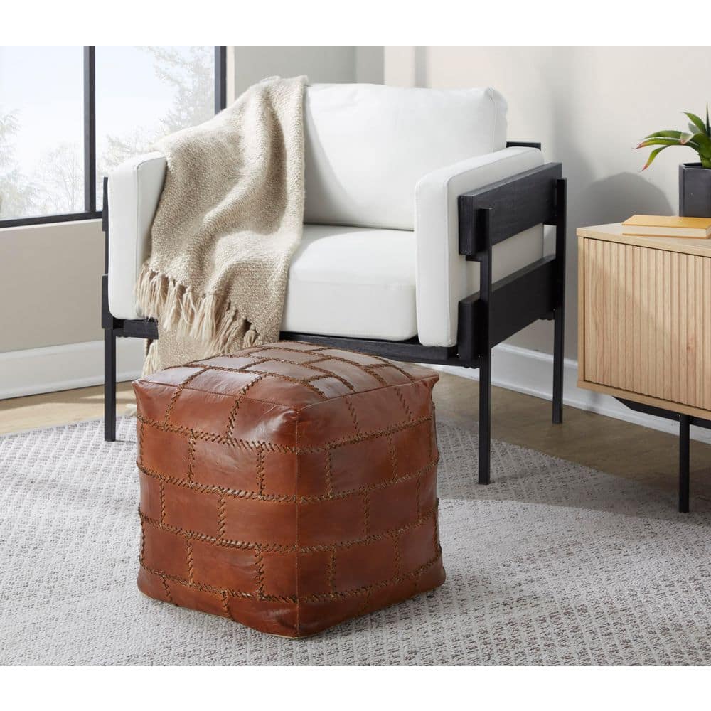 Cobbler Brown Leather Patchwork Pouf price history on PriceWatchPro