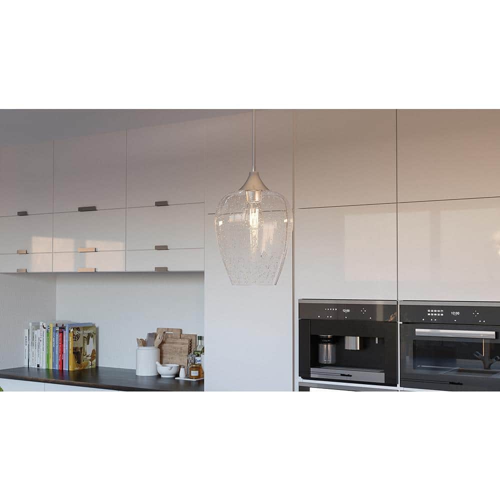 Transitional Seeded Glass Mini Pendant with Brushed Nickel Finish
