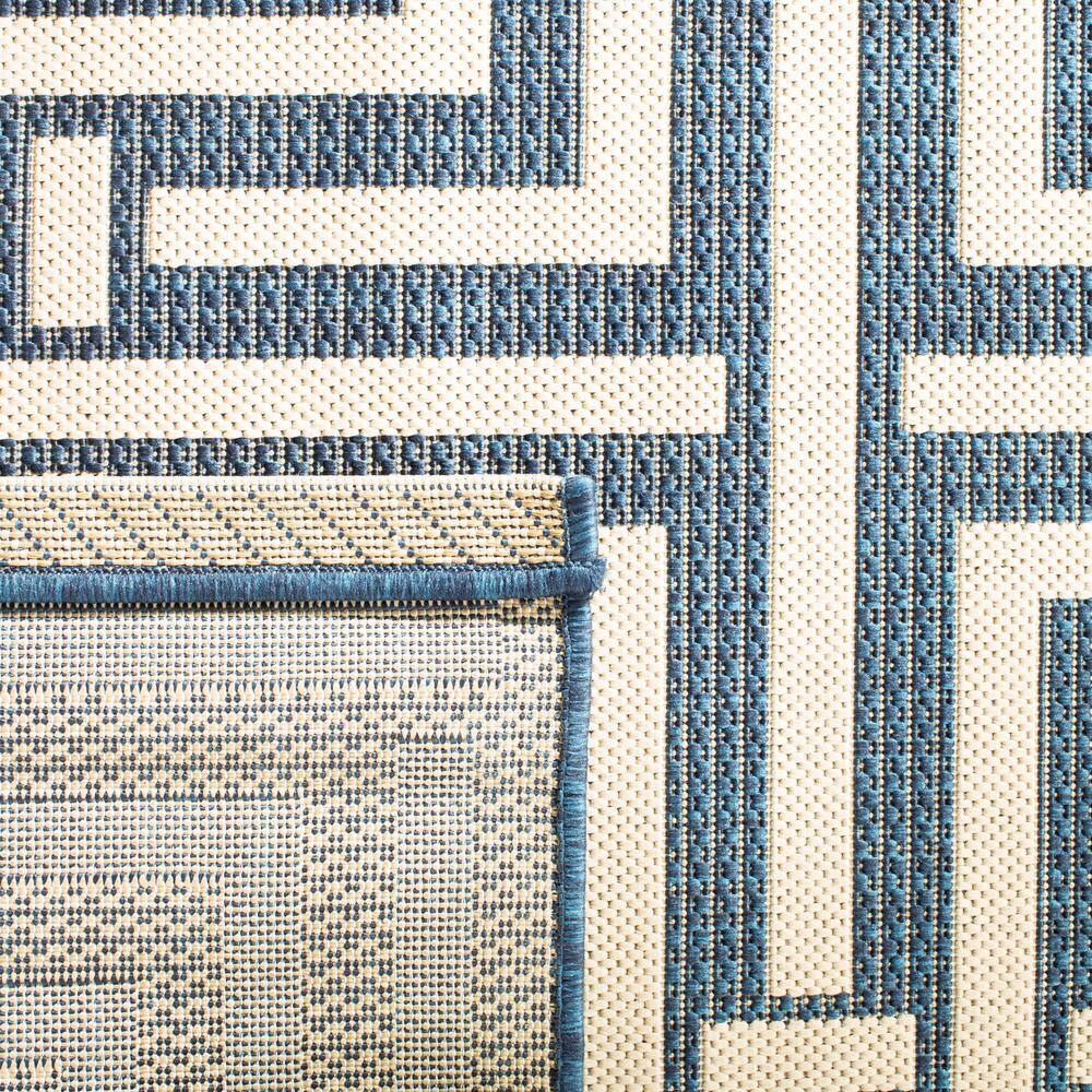 Navy and Beige Geometric Synthetic Indoor/Outdoor Runner Rug
