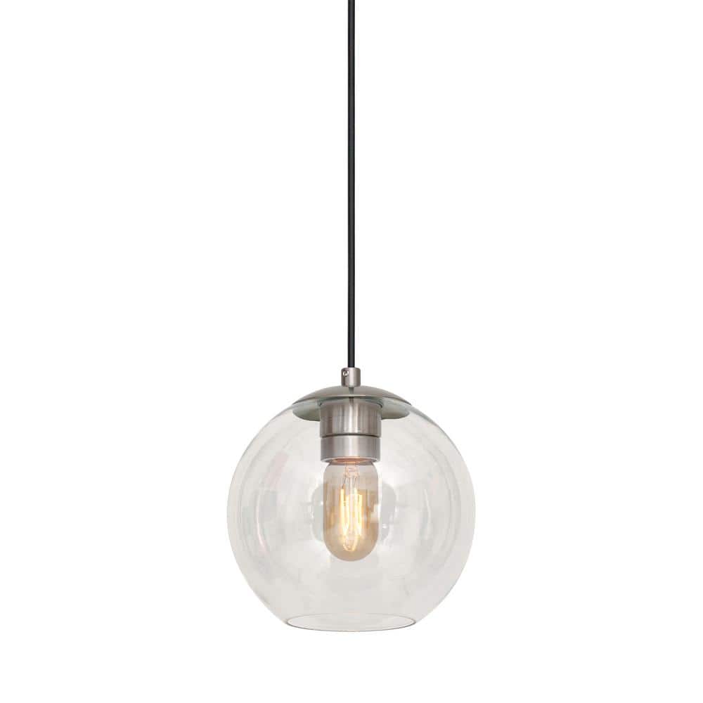 Milo Transitional Mini Pendant in Brushed Nickel with Clear Globe Glass